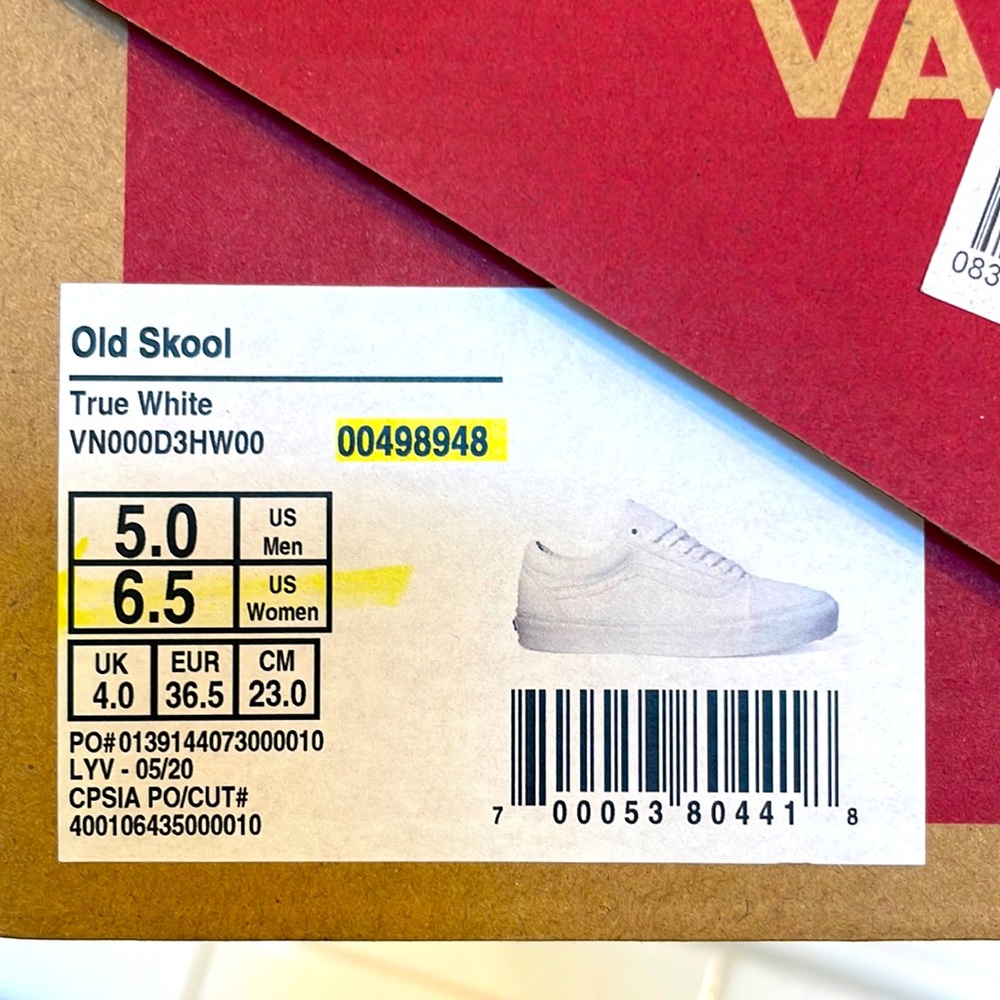 Vans Old Skool True White, Size 6.5W (5.0M).